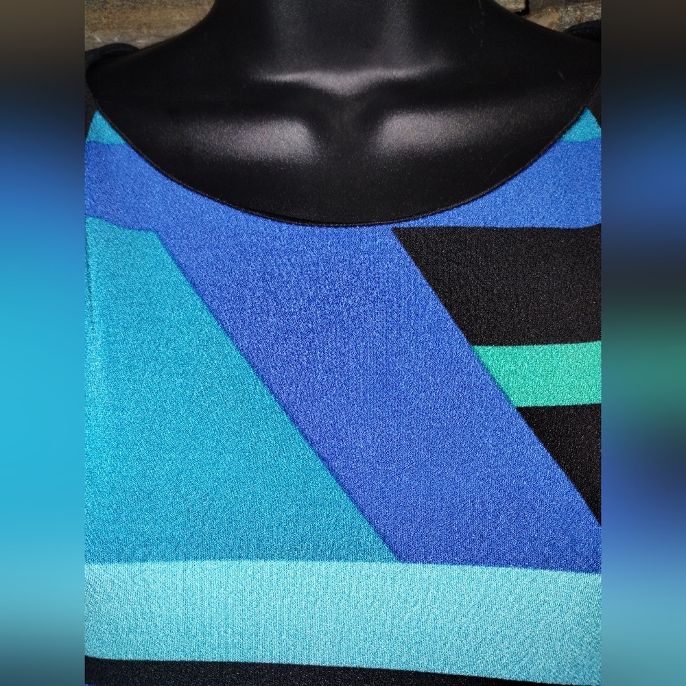 American Living sleeveless geometric blue and turquoise dress - Picture 7 of 7